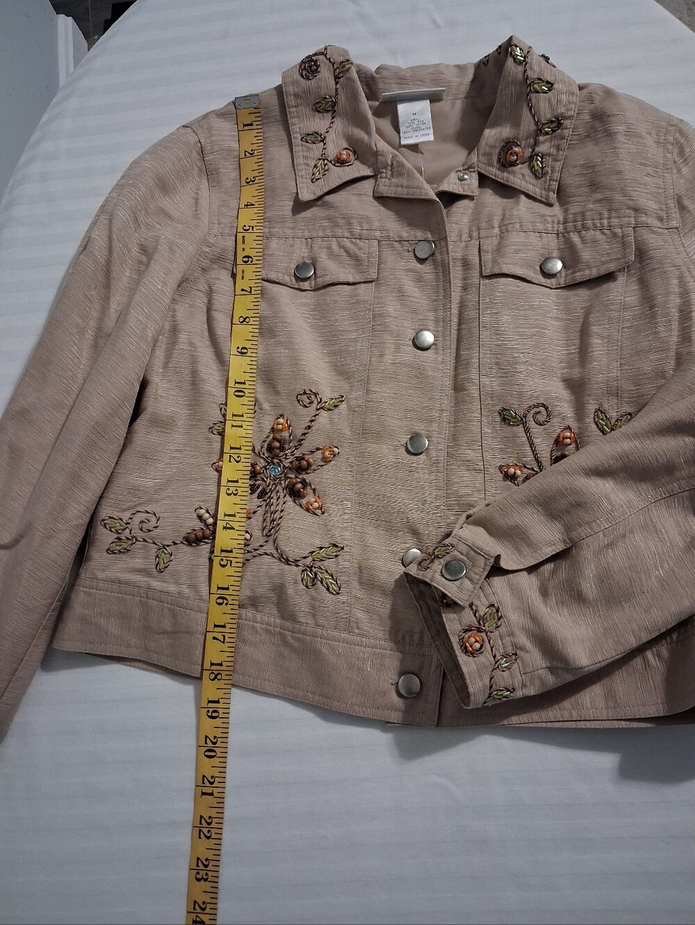 Beaded Floral Embellished Beige Jacket - Picture 8 of 11
